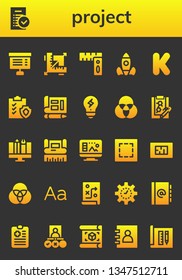 project icon set. 26 filled project icons.  Simple modern icons about  - Project, Tasks, Design, Rulers, Rocket launch, Kickstarter, Clipboard, Blueprint, Creativity, Rgb, Graphic design