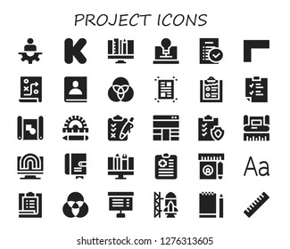  project icon set. 30 filled project icons. Simple modern icons about  - Manager, Kickstarter, Graphic design, Creativity, Tasks, Ruler, Planning, Agenda, Rgb, Layout, Clipboard