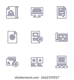 Conjunto de ícones do projeto. Estilo da linha. Curso editável. projeto, gerenciamento de projeto.