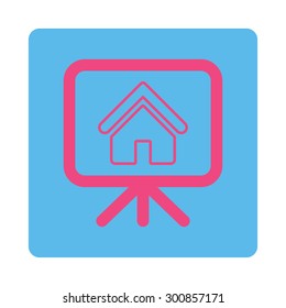 Project icon. Vector style is pink and blue colors, flat rounded square button on a white background.