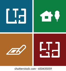 Project icons set. set of 4 project filled icons such as plan
