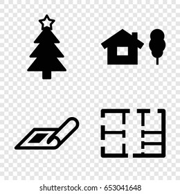 Project icons set. set of 4 project filled icons such as plan, christmas tree
