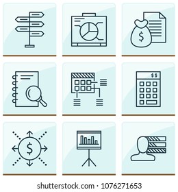 Project icons set with cash flow, statistics and management, personality analysis elements. Isolated vector illustration project icons.
