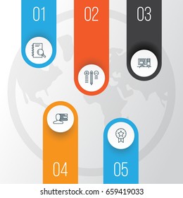 Project Icons Set. Collection Of Computer, Present Badge, Analysis And Other Elements. Also Includes Symbols Such As Solution, Decision, Win.