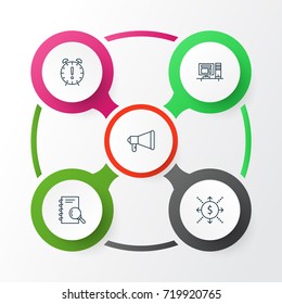 Project Icons Set. Collection Of Computer, Time Management, Announcement And Other Elements. Also Includes Symbols Such As Computer, Deadline, Workspace.