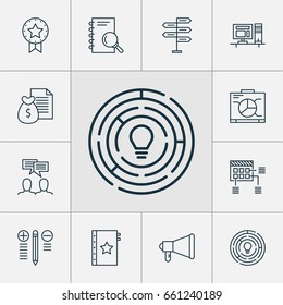 Project Icons Set. Collection Of Discussion, Warranty, Present Badge And Other Elements. Also Includes Symbols Such As Project, Workspace, Announcement.