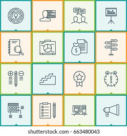 Project Icons Set. Collection Of Growth, Decision Making, Personal Skills And Other Elements. Also Includes Symbols Such As Research, Deadline, Badge.