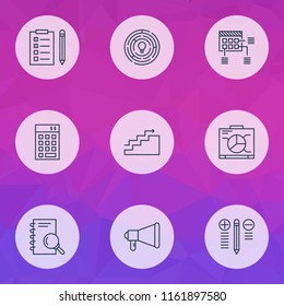 Project icons set with idea brainstorming, task list, financial budget and other reminder elements. Isolated vector illustration project icons.