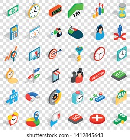 Project icons set. Isometric style of 36 project vector icons for web for any design