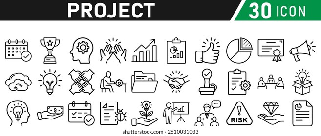 Project icons set in liner style. Editable icons collection