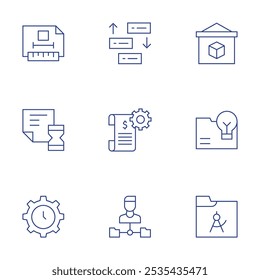 Project icons set. Thin Line style, editable stroke. presentation, project, prioritize, project management, technical drawing, time, time management.