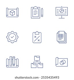 Project icons set. Thin Line style, editable stroke. blueprint, compliance, file, presentation, project, research, strategy, use case.