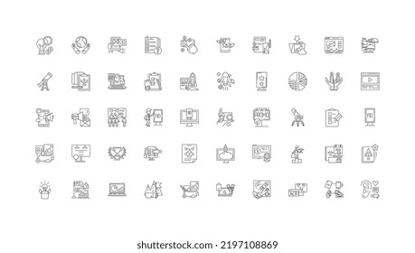 Ideas del proyecto, iconos lineales, conjunto de signos de línea, colección de vectores