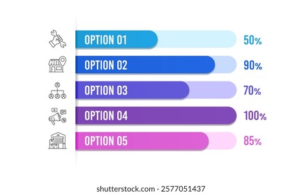 Project Infographic 5 Options Progress towards Success. Presentation, Banner, Poster and Plan. Vector illustration.