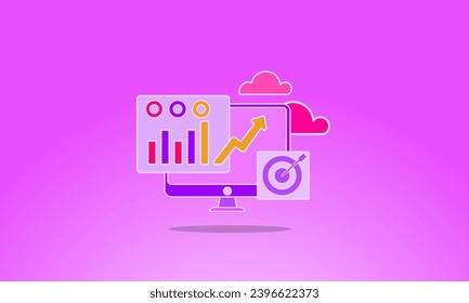 Project initiation concept. Digital marketing, life cycle, data analysis, targets. 3d vector illustration. Different features, free editable 3D vector illustration