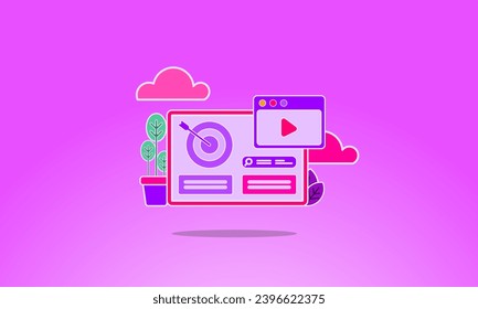 Konzept für die Projekteinleitung. Digitales Marketing, Lebenszyklus, Datenanalyse, Ziele. 3D-Vektorgrafik. Verschiedene Funktionen, frei bearbeitbare 3D-Vektorgrafik