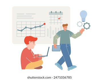project initiation planning and management coworker with laptop software tracking