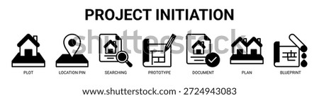 Project Initiation web banner icon vector illustration concept for business with icon of plot, location pin, searching, prototype, document, plan, blueprint.