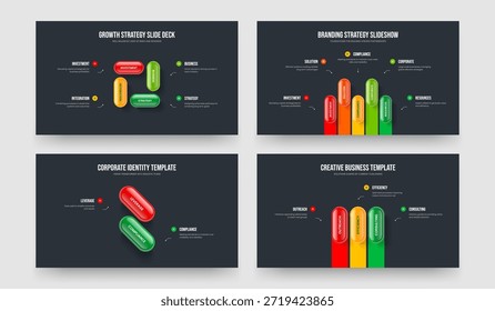 Proyecto Innovación Cuatro Cinco Dos Tres Opciones Diagrama Diseño Conjunto de Ilustración vectorial. Financial Insight 4 5 2 3 Paquete de diseño de diapositivas de infografía de elementos.