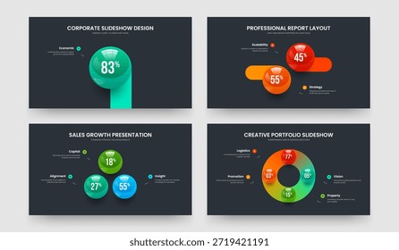 Project Insight 1 2 3 4 Step Graph Slideshow Design Collection. Enterprise Campaign One Two Three Four Option Diagram Slide Layout Vector Illustration Bundle.