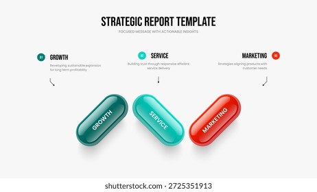 Project Insight Three Element Infographic Frame Design. Investor Visualization 3 Step Diagram Slide Layout. Consulting Analysis Slideshow Template Vector Illustration.