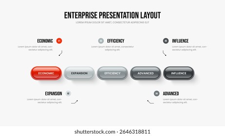 Project Introduction 5 Step Diagram Frame Design. Modern Development Five Option Infographic Slide Layout. Marketing Profile Presentation Template Vector Illustration.