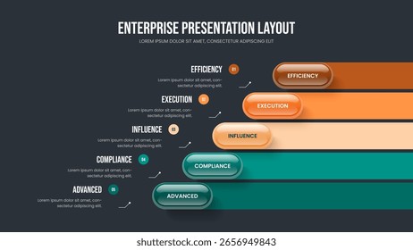 Project Introduction 5 Step Diagram Slideshow Template. Sales Launch Frame Layout Vector Illustration. Visual Visualization Five Option Infographic Presentation Design.