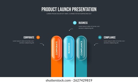 Project Introduction Presentation Template Vector Illustration. Consulting Development 3 Element Diagram Frame Layout. Sales Performance Three Step Infographic Slideshow Design.