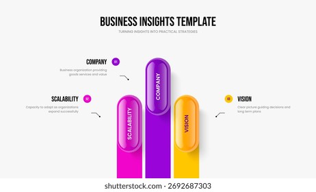 Project Introduction Slide Layout Vector Illustration. Corporate Strategy 3 Element Infographic Slideshow Design. Business Solution Three Step Diagram Presentation Template.