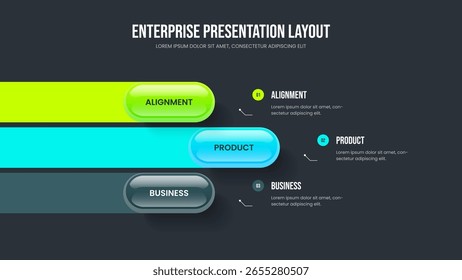 Ilustração do vetor de layout de apresentação de slides de introdução ao projeto. Design de slides infográficos de três etapas do Company Insight. Modelo de Apresentação de Diagrama de Opção 3 da Análise de Produto.