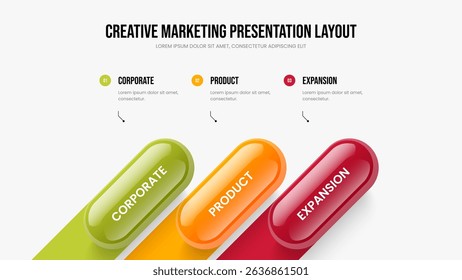 Project Introduction Three Step Infographic Frame Layout. Product Strategy Slideshow Design Vector Illustration. Service Performance 3 Element Diagram Presentation Template.