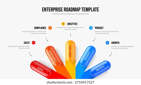 Project Launch 5 Step Infographic Slideshow Design. Investor Innovation Five Option Diagram Presentation Layout. Product Growth Frame Template Vector Illustration.