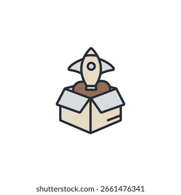 Iconos del lanzamiento del proyecto aislados en el fondo blanco. Diseño de estilo plano