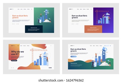 Project launch set. Team building bar chart, launching rocket. Flat vector illustrations. Business, startup, management concept for banner, website design or landing web page