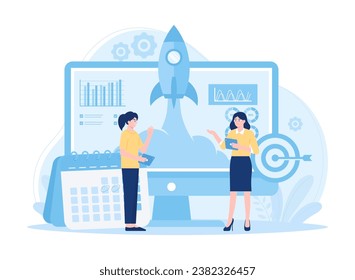 Ilustración plana del concepto de tendencia de lanzamiento del proyecto