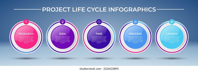 Project life cycle process steps infographics, color full graphics of process steps, infographic, can be used in presentations, keynotes, graphic works