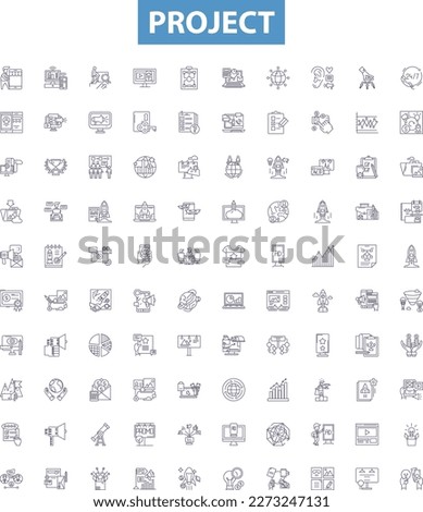 Project line icons, signs set. Development, Planning, Management, Construction, Planning, Implementation, Design, Delivery, Execution outline vector illustrations.