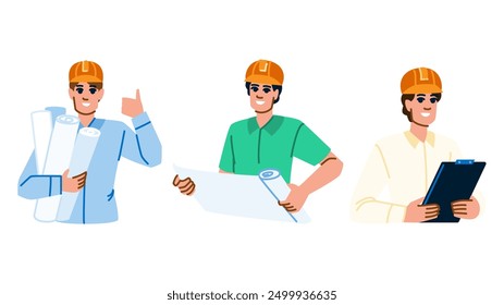 project man architect vector. helmet office, contractor worker, industry builder project man architect character. people flat cartoon illustration