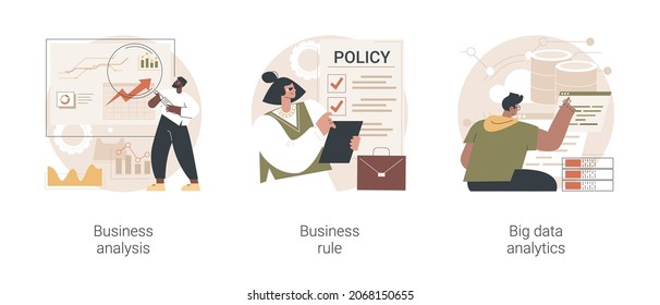 IT Project Management Abstract Concept Vector Illustration Set. Business Analysis And Big Data Analytics System, Software Requirements, SWOT Analysis, IT Development, Use Case Abstract Metaphor.