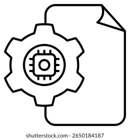 Icono de IA de gestión de proyectos representado por chip, engranaje, documento Estilo de línea.