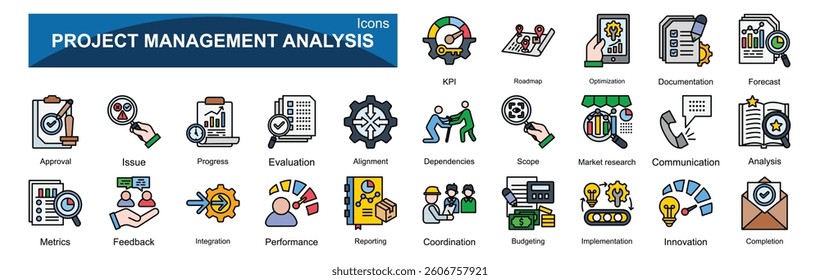  Project Management Analysis icon pack collection set for Business
