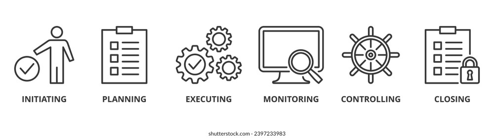 Project management banner web icon vector illustration concept with icon of scope, human resources, time, communication, quality, cost, procurement, and risk