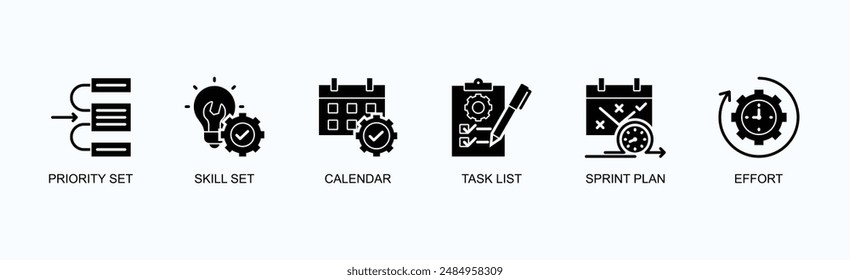 Project Management Banner Web Icon Vector Illustration Concept With Priority Set, Skill Set, Calendar, Task List, Sprint Plan, Effort