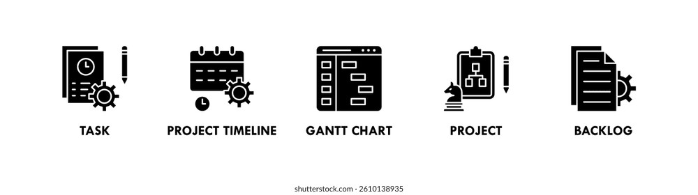 Project Management banner web icon vector illustration concept with icon of task, project timeline, gantt chart, project, and backlog