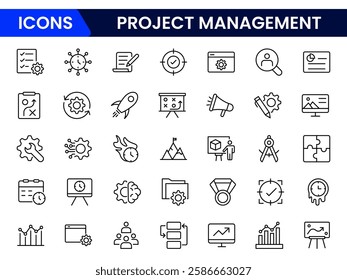 Project management banner website icon vector illustration concept with icon of human resources, risk, scope, cost, communication, time and procurement on white background