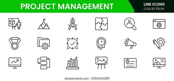 Project management banner website icon vector illustration concept with icon of human resources, risk, scope, cost, communication, time and procurement on white background
