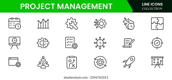 Project management banner website icon vector illustration concept with icon of human resources, risk, scope, cost, communication, time and procurement on white background