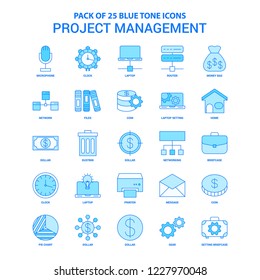 Project Management Blue Tone Icon Pack - 25 Icon Sets