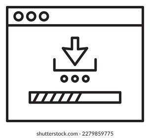 Project management browser, arrow, downloading vector icon illustration.