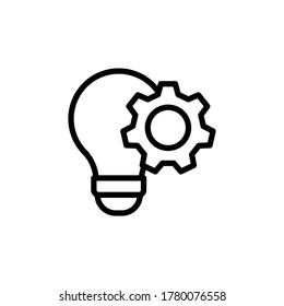 Administración de proyectos, bombilla, icono de engranajes. Línea simple, contorno vectorial elementos de innovaciones iconos para ui y ux, sitio web o aplicación móvil